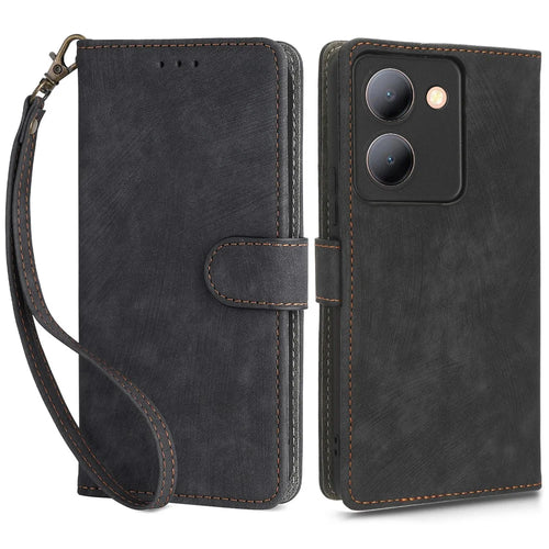 For vivo Y36 4G (Global) / Y36 5G (Global) / Y78 5G (China) / Y78m 5G / Y27 5G / Y27s 4G / Y77t 5G / Y78 5G RFID Blocking Wallet Case with Strap - Black - 1