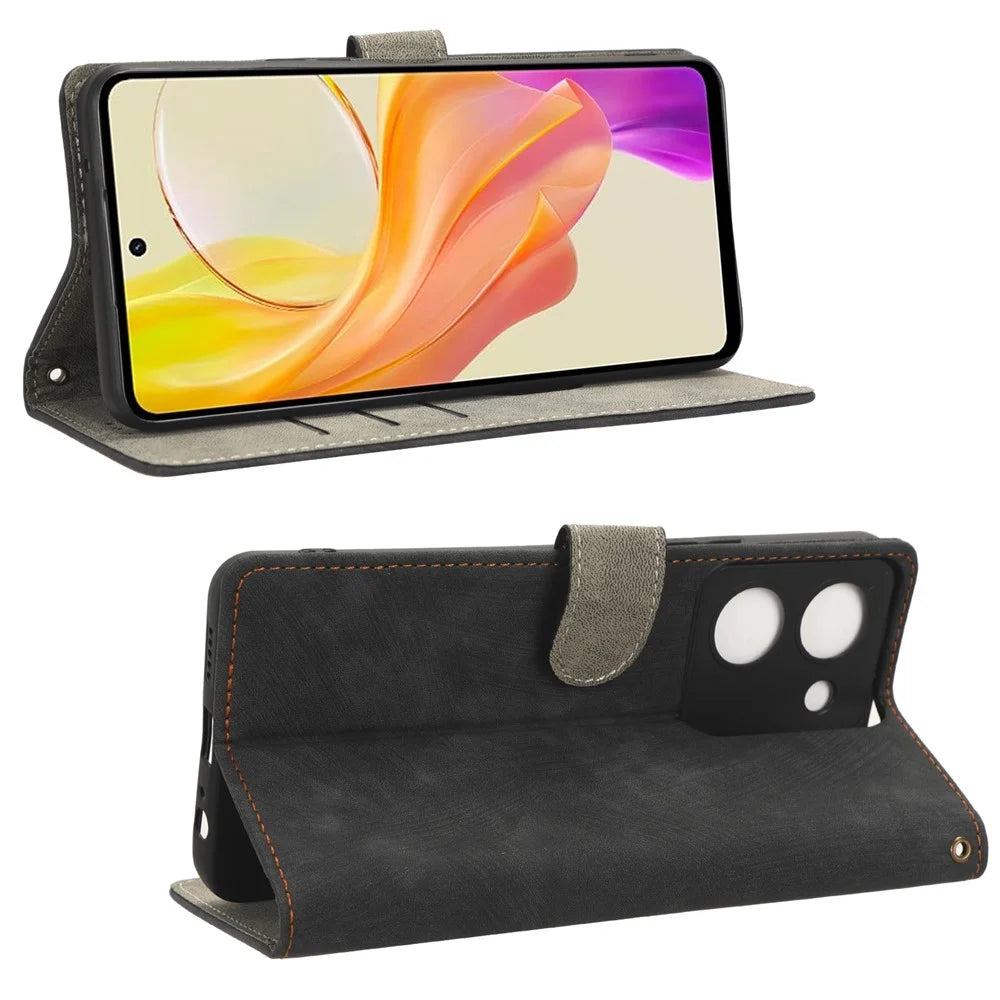 For vivo Y36 4G (Global) / Y36 5G (Global) / Y78 5G (China) / Y78m 5G / Y27 5G / Y27s 4G / Y77t 5G / Y78 5G RFID Blocking Wallet Case with Strap - Black - 3