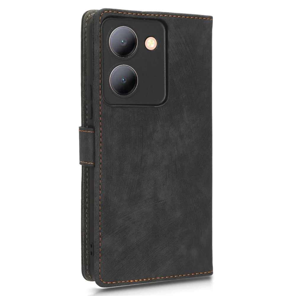 For vivo Y36 4G (Global) / Y36 5G (Global) / Y78 5G (China) / Y78m 5G / Y27 5G / Y27s 4G / Y77t 5G / Y78 5G RFID Blocking Wallet Case with Strap - Black - 7