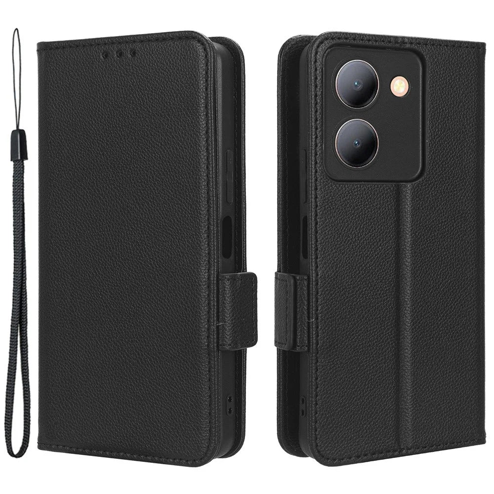For vivo Y36 4G (Global) / Y36 5G (Global) / Y78 5G (China) / Y78m 5G / Y27 5G / Y27s 4G / Y77t 5G / Y78 5G Leather Phone Wallet Case  - Black - 1