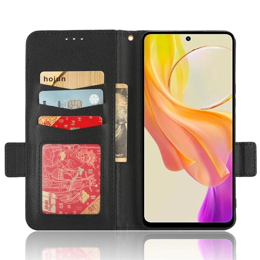 For vivo Y36 4G (Global) / Y36 5G (Global) / Y78 5G (China) / Y78m 5G / Y27 5G / Y27s 4G / Y77t 5G / Y78 5G Leather Phone Wallet Case  - Black - 2