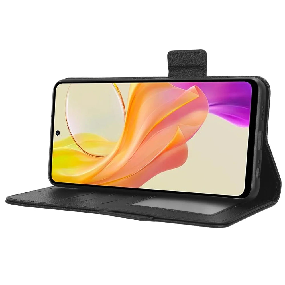 For vivo Y36 4G (Global) / Y36 5G (Global) / Y78 5G (China) / Y78m 5G / Y27 5G / Y27s 4G / Y77t 5G / Y78 5G Leather Phone Wallet Case  - Black - 3