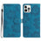 For iPhone 12 Pro Max 6.7 inch Flowers Imprint Phone Case PU Leather Wallet Cover with Stand - Blue - 1