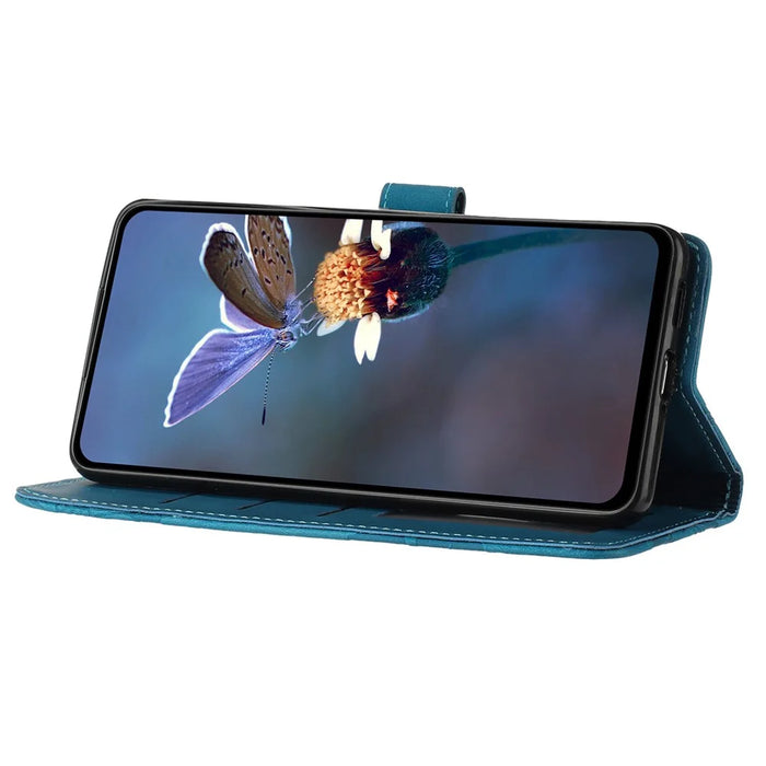 For iPhone 12 Pro Max 6.7 inch Flowers Imprint Phone Case PU Leather Wallet Cover with Stand - Blue - 3