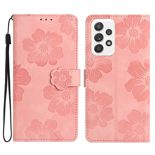For Samsung Galaxy A52s 5G / A52 5G / 4G Full Protection Shell Flowers Imprinted Stand Wallet Leather Phone Case - Pink - 1