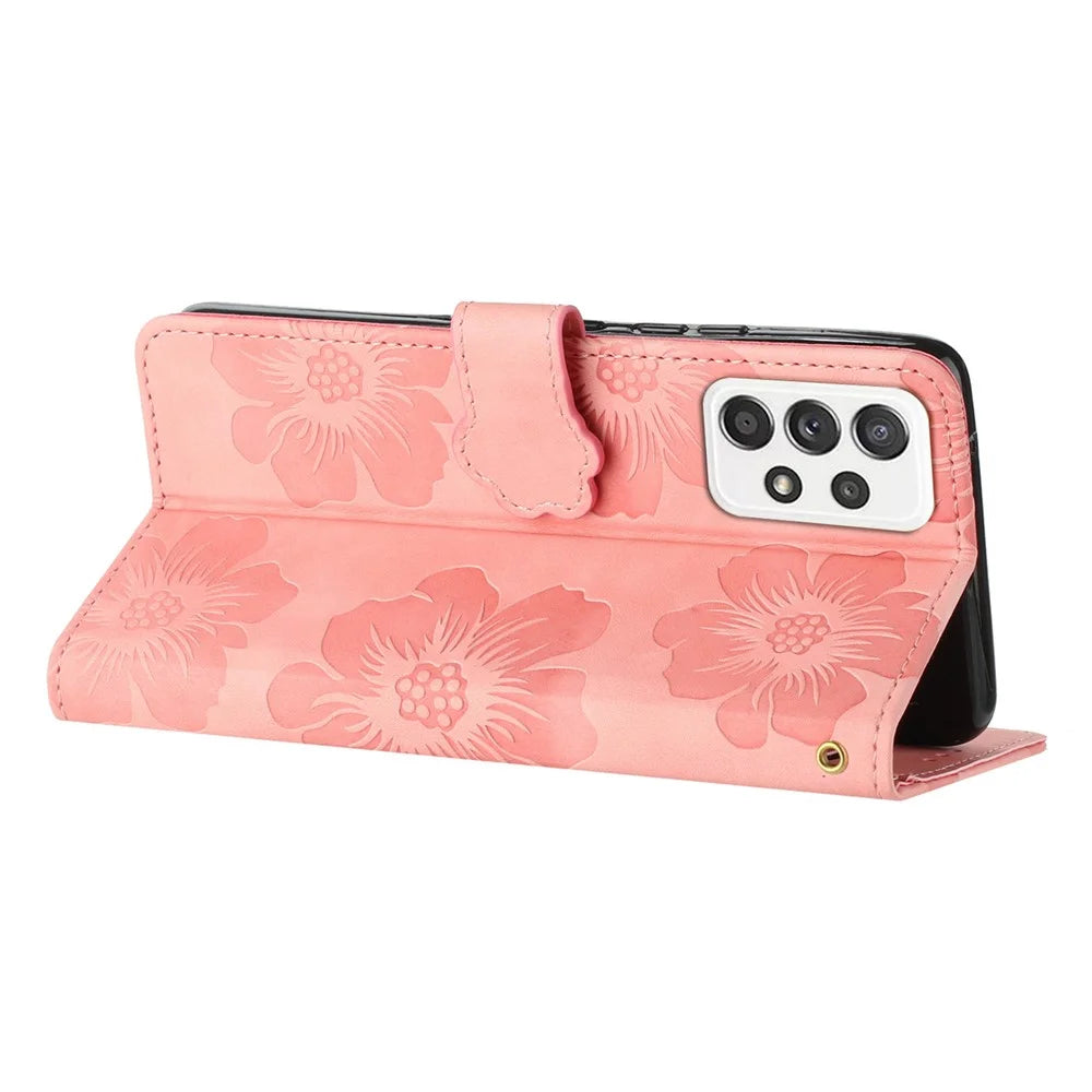 For Samsung Galaxy A52s 5G / A52 5G / 4G Full Protection Shell Flowers Imprinted Stand Wallet Leather Phone Case - Pink - 4