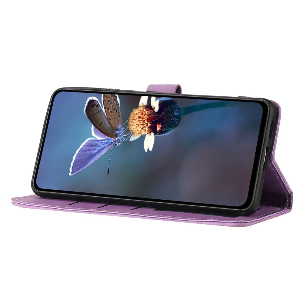 For Samsung Galaxy A53 5G Phone Cover PU Leather Imprinted Flowers Stand Wallet Full Protection Case - Purple - 2