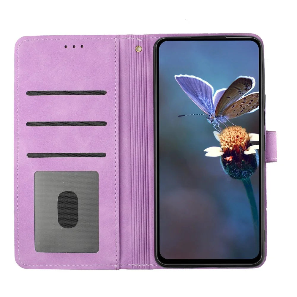 For Samsung Galaxy A53 5G Phone Cover PU Leather Imprinted Flowers Stand Wallet Full Protection Case - Purple - 3