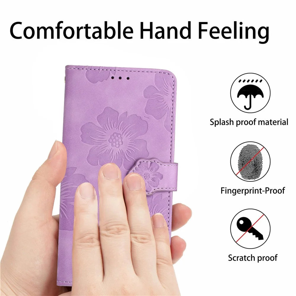 For Samsung Galaxy A53 5G Phone Cover PU Leather Imprinted Flowers Stand Wallet Full Protection Case - Purple - 5