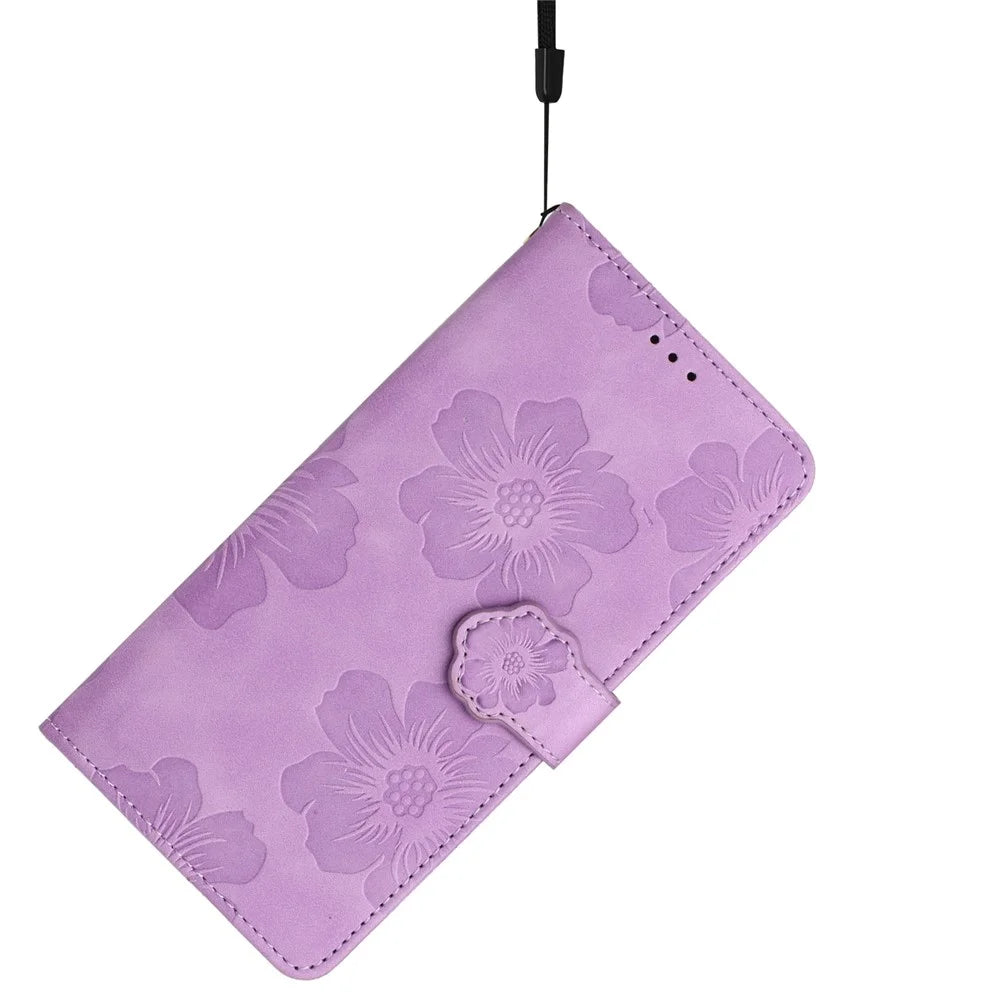 For Samsung Galaxy A53 5G Phone Cover PU Leather Imprinted Flowers Stand Wallet Full Protection Case - Purple - 6