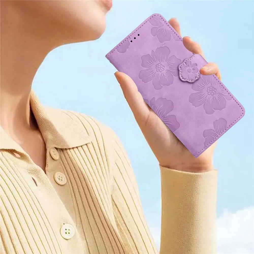 For Samsung Galaxy A53 5G Phone Cover PU Leather Imprinted Flowers Stand Wallet Full Protection Case - Purple - 7
