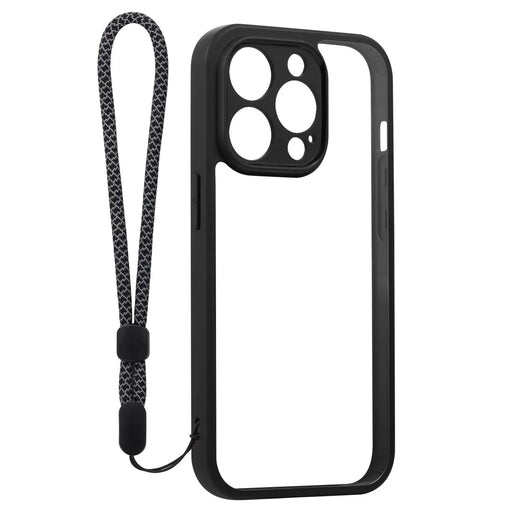 VILI M Series For iPhone 14 Pro Slim Shell Anti-Scratch Clear PC+TPU Phone Case with Wrist Strap - Black - 2
