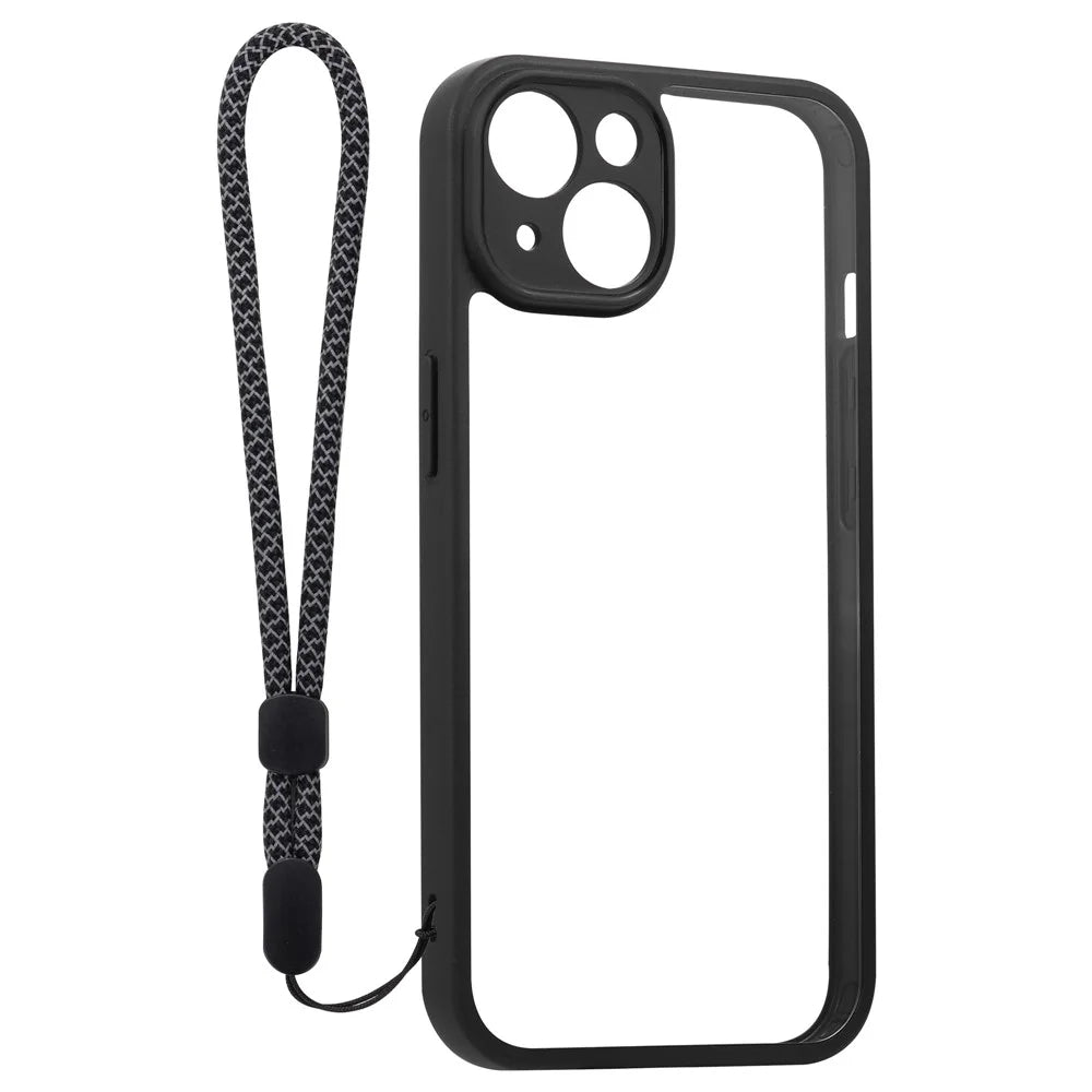 VILI M Series For iPhone 14 Plus Transparent Phone Cover PC+TPU Phone Case with Wrist Strap - Black - 2