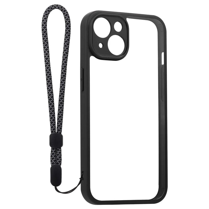 VILI M Series For iPhone 14 Plus Transparent Phone Cover PC+TPU Phone Case with Wrist Strap - Black - 2