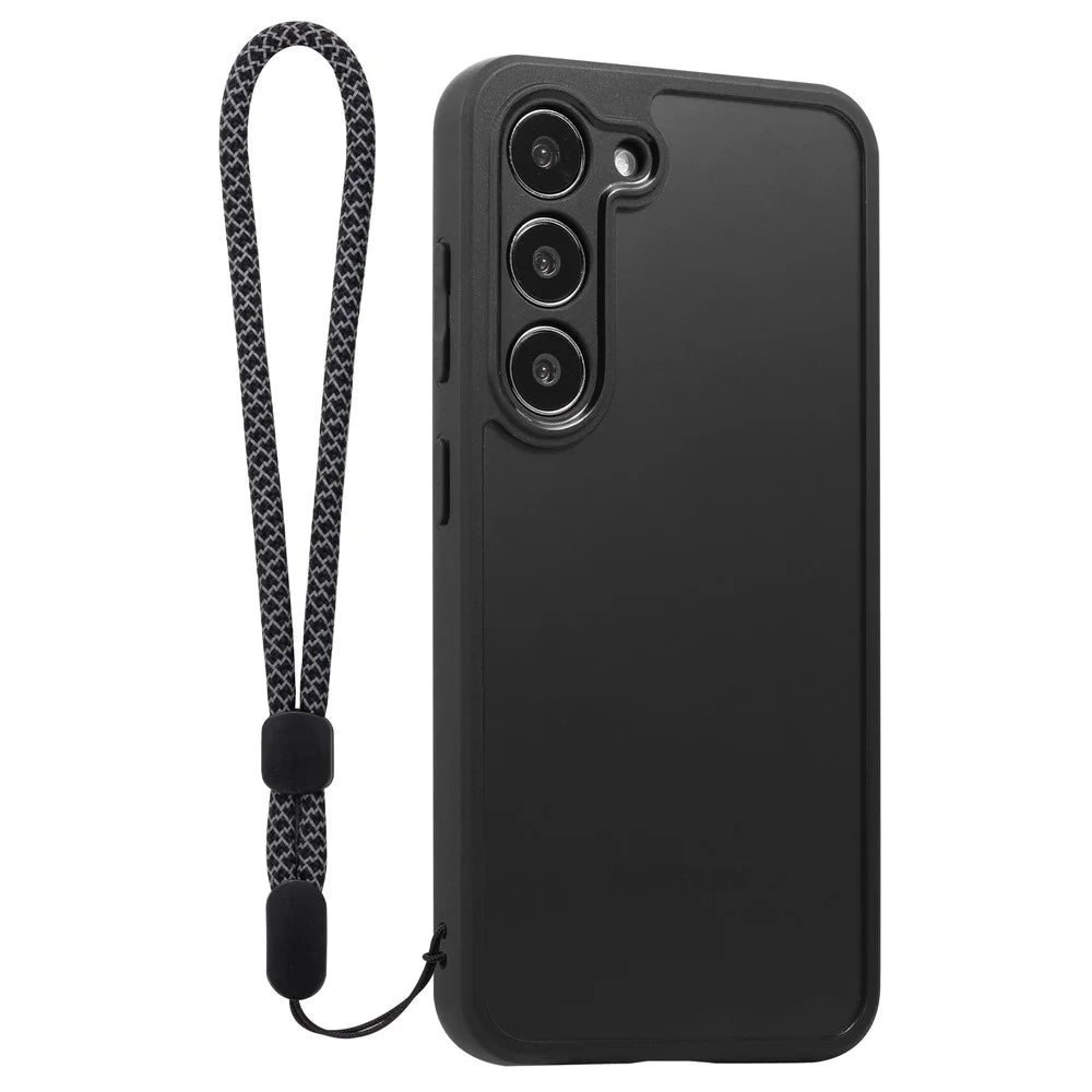 VILI M Series PC+TPU Phone Case For Samsung Galaxy S23 , Anti-Scratch Clear Cover with Wrist Strap - Black - 1