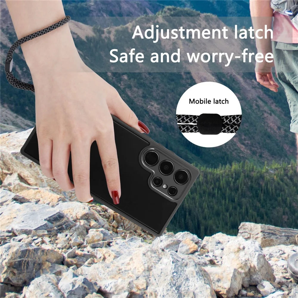 VILI M Series For Samsung Galaxy S23 Ultra Anti-Scratch PC+TPU Phone Case Clear Cover with Wrist Strap - Black - 3