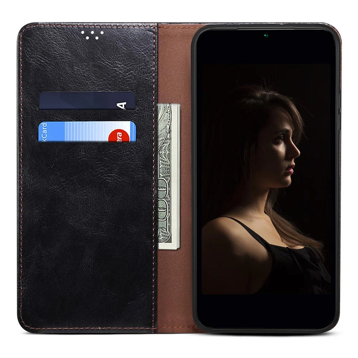 For Google Pixel 8 Phone Cover Waxy Crazy Horse Texture Leather Stand Wallet Case - Black - 2