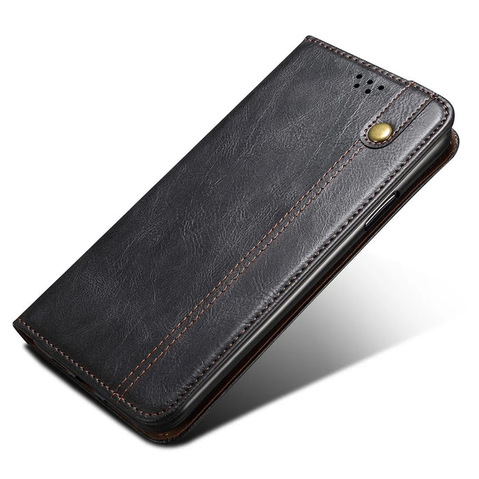 For Google Pixel 8 Phone Cover Waxy Crazy Horse Texture Leather Stand Wallet Case - Black - 4