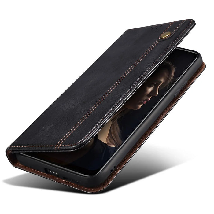 For Google Pixel 8 Phone Cover Waxy Crazy Horse Texture Leather Stand Wallet Case - Black - 5