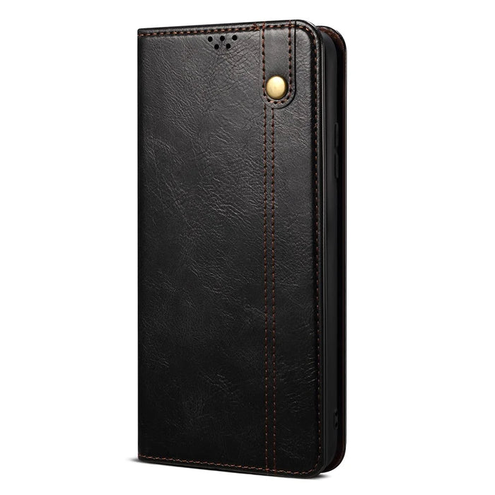 For Google Pixel 8 Phone Cover Waxy Crazy Horse Texture Leather Stand Wallet Case - Black - 6