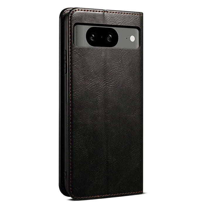 For Google Pixel 8 Phone Cover Waxy Crazy Horse Texture Leather Stand Wallet Case - Black - 7