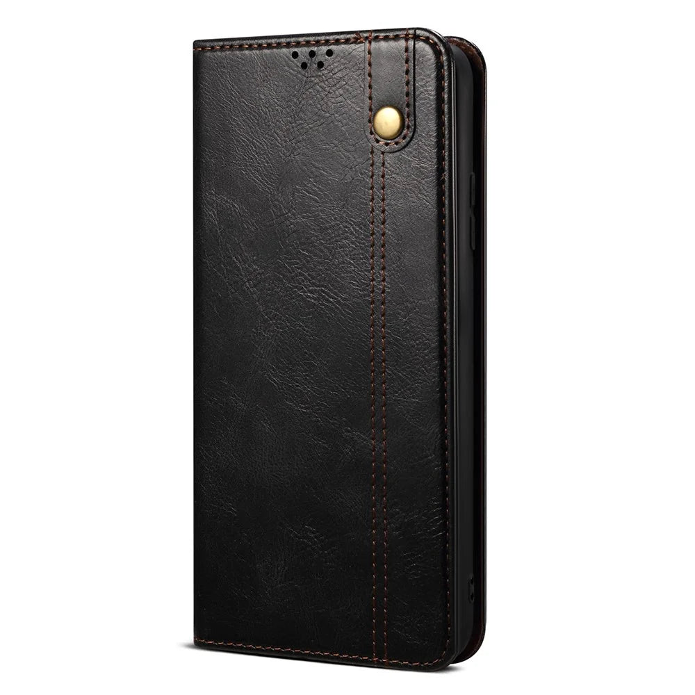 For Google Pixel 8 Pro Waxy Crazy Horse Texture Leather Wallet Case Flip Stand Phone Cover - Black - 6