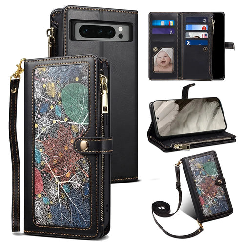 ESEBLE for Google Pixel 8 Pro Wallet Stand Phone Case Zipper Pocket RFID Blocking Leather Phone Cover - Black - 1