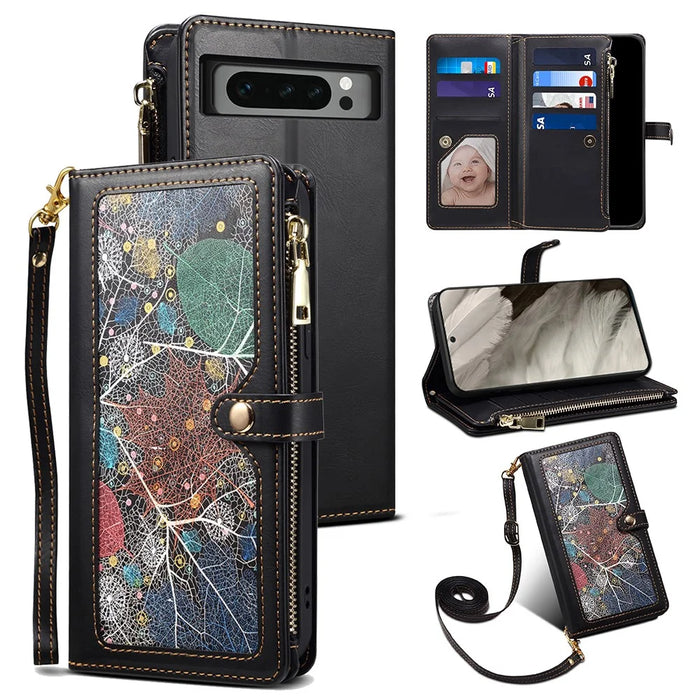 ESEBLE for Google Pixel 8 Pro Wallet Stand Phone Case Zipper Pocket RFID Blocking Leather Phone Cover - Black - 1