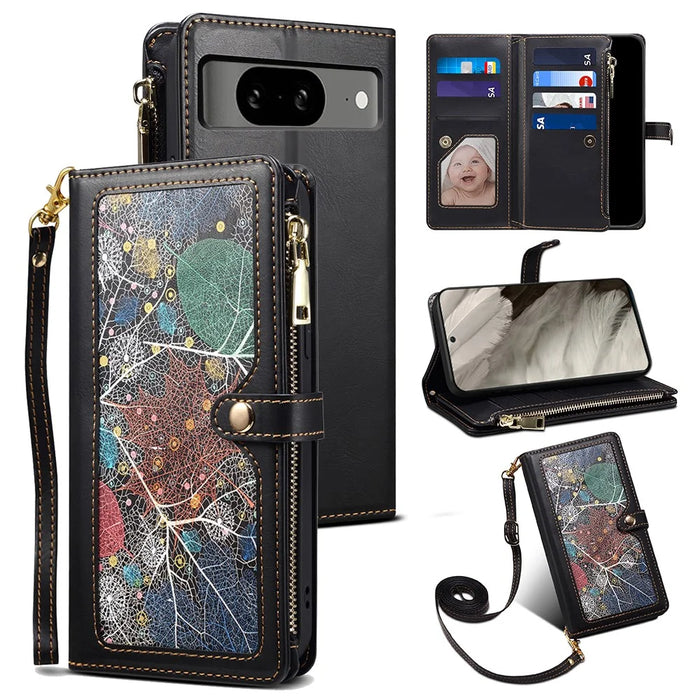 ESEBLE for Google Pixel 8 RFID Blocking Leather Phone Case Zipper Pocket Cover with Wallet Stand - Black - 1