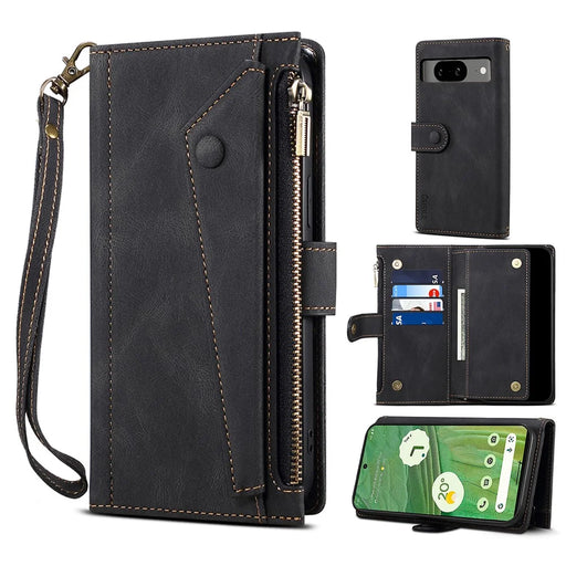 ESEBLE Star Series Leather Phone Case for Google Pixel 8 , Zipper Pocket Wallet RFID Blocking Phone Stand Cover - Black - 1
