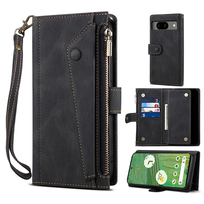 ESEBLE Star Series Leather Phone Case for Google Pixel 8 , Zipper Pocket Wallet RFID Blocking Phone Stand Cover - Black - 1