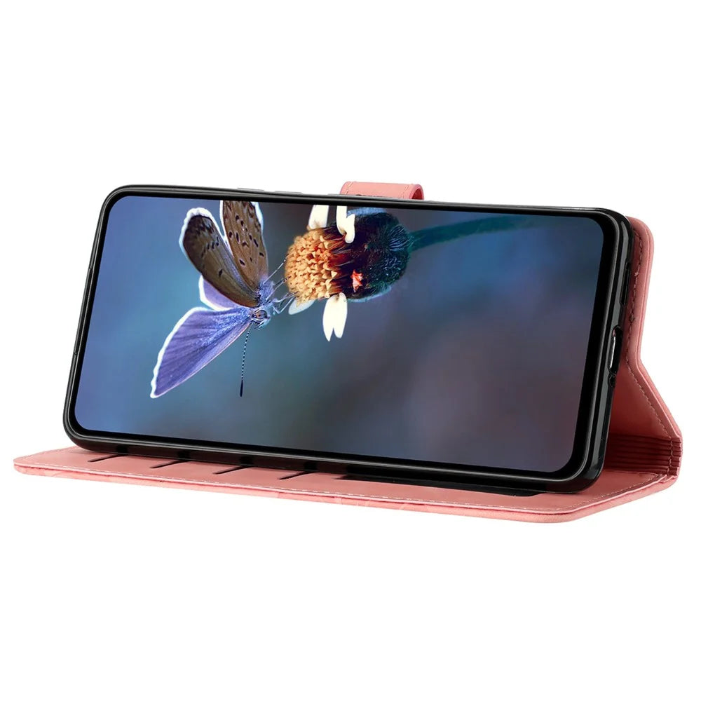 For Samsung Galaxy A50 / A50s / A30s Flowers Imprinted Leather Phone Cover Wallet Stand Case with Strap - Pink - 4