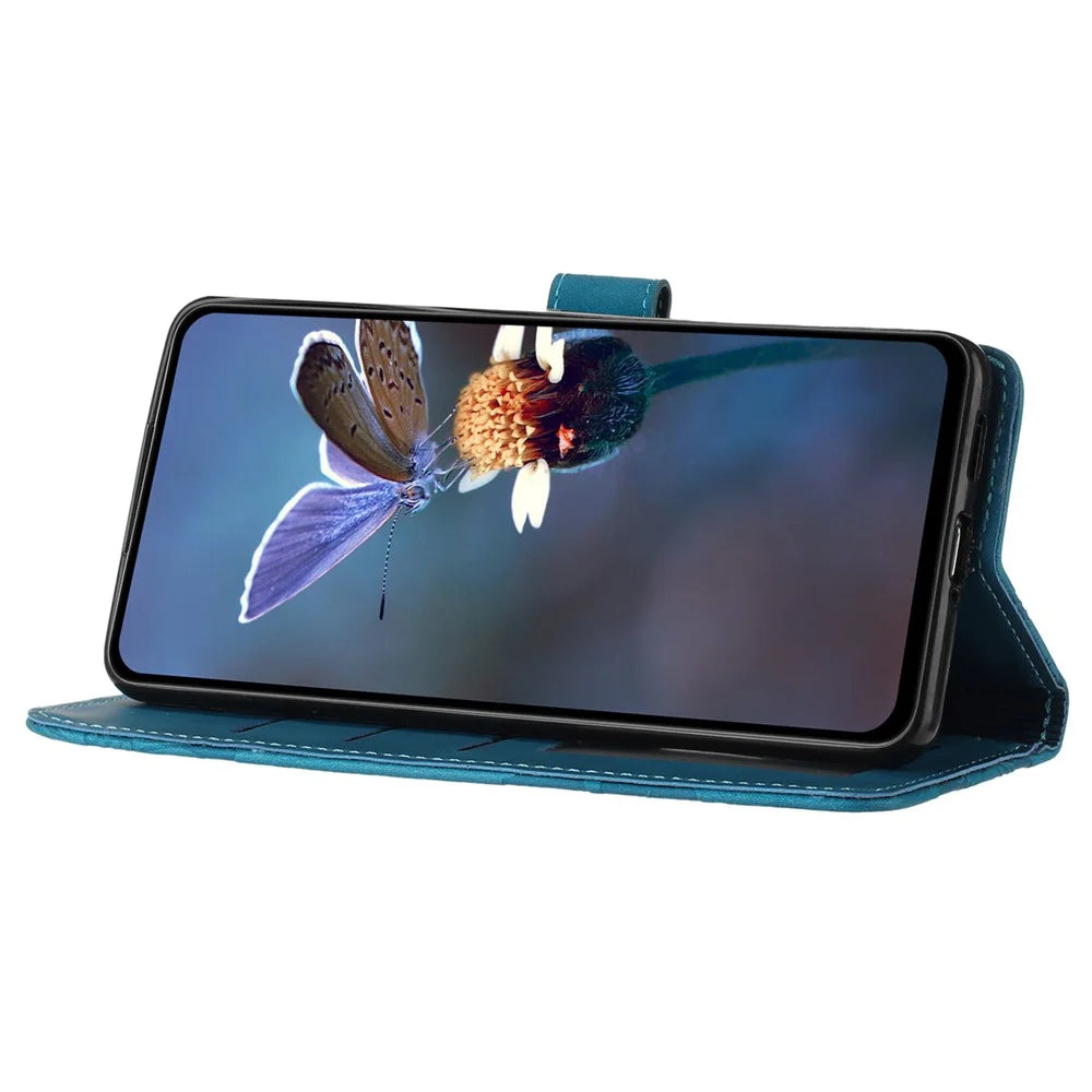 For Samsung Galaxy A70 Flowers Imprinted Anti-fingerprint Stand Leather Case Wallet Phone Cover - Blue - 4