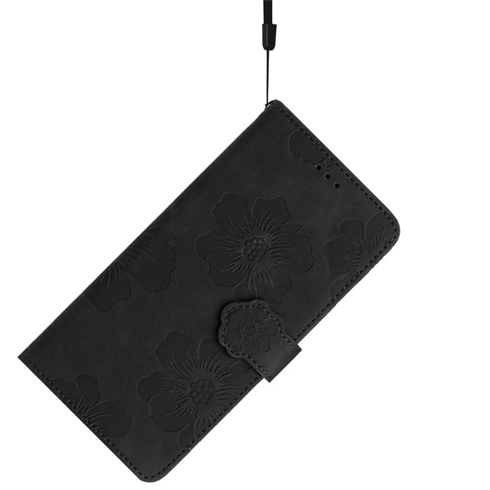 Shockproof Cover for Samsung Galaxy A40 Flowers Imprinted Stand Phone Wallet Leather Case - Black - 6