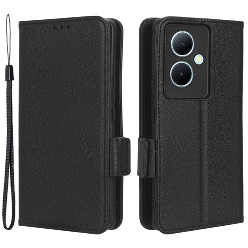 For vivo Y78+ 5G / Y78 5G / V29 Lite 5G Litchi Texture Magnetic Clasp Phone Case PU Leather Wallet Stand Cover - Black - 1