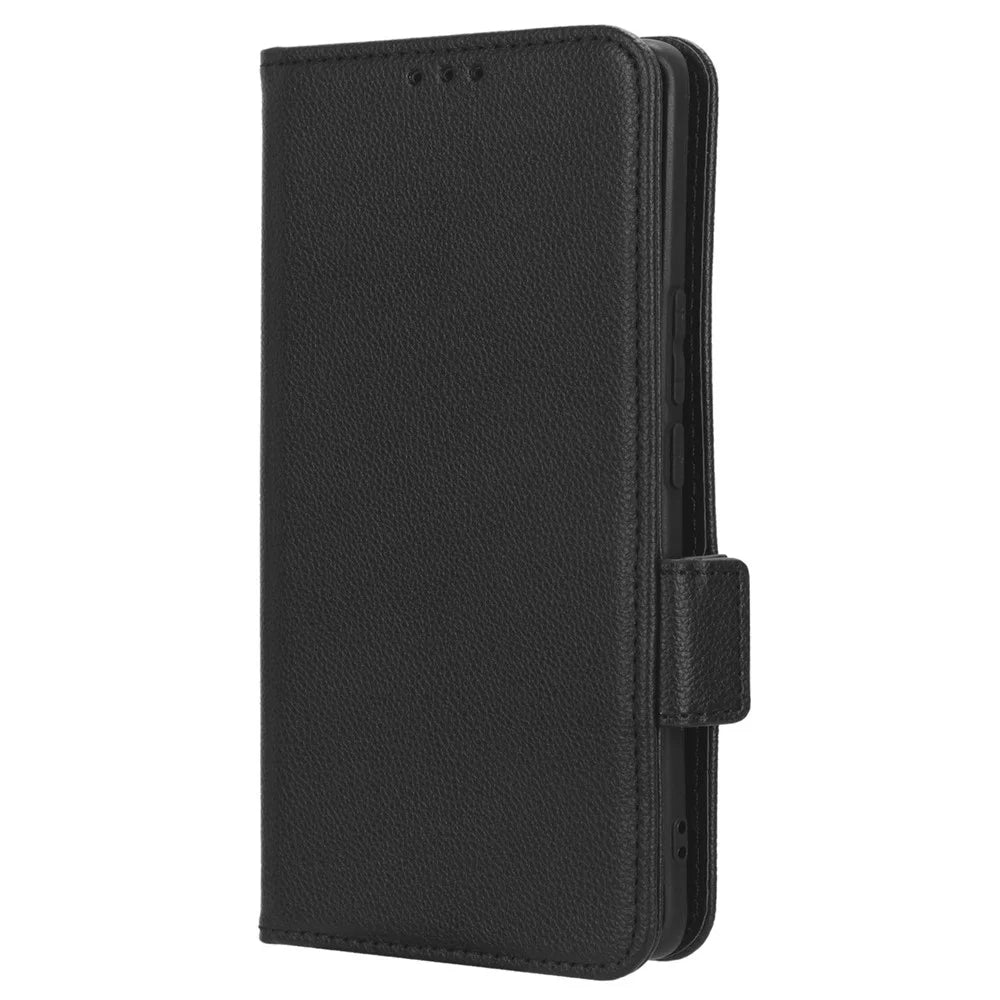 For vivo Y78+ 5G / Y78 5G / V29 Lite 5G Litchi Texture Magnetic Clasp Phone Case PU Leather Wallet Stand Cover - Black - 6