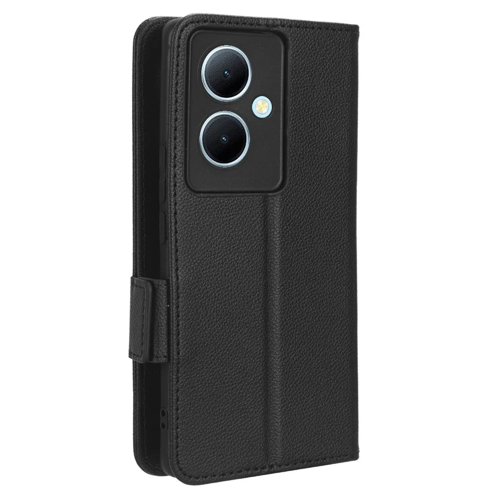 For vivo Y78+ 5G / Y78 5G / V29 Lite 5G Litchi Texture Magnetic Clasp Phone Case PU Leather Wallet Stand Cover - Black - 7