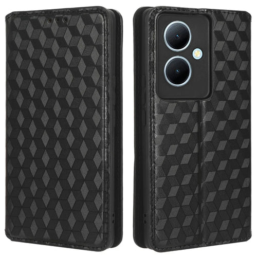 For vivo Y78 5G / Y78+ 5G / V29 Lite 5G Rhombus Imprinted Shell PU Leather Stand Shockproof Case Phone Cover - Black - 1