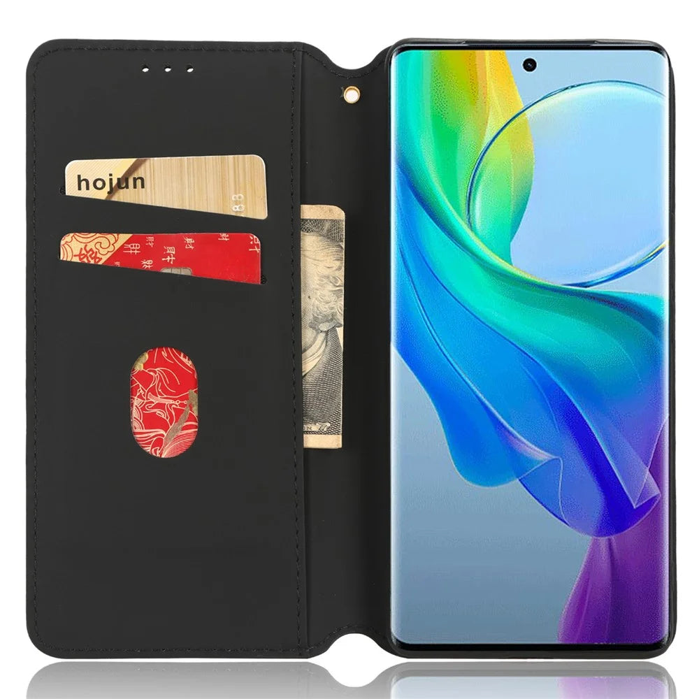 For vivo Y78 5G / Y78+ 5G / V29 Lite 5G Rhombus Imprinted Shell PU Leather Stand Shockproof Case Phone Cover - Black - 2