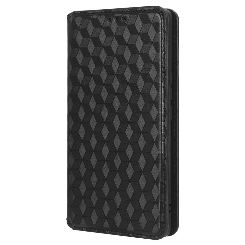 For vivo Y78 5G / Y78+ 5G / V29 Lite 5G Rhombus Imprinted Shell PU Leather Stand Shockproof Case Phone Cover - Black - 5