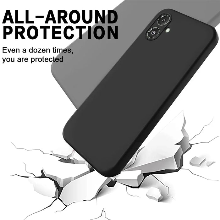 For Samsung Galaxy F14 5G Anti-Dust Liquid Silicone Phone Cover Soft Lining Phone Case with Strap - Black - 6