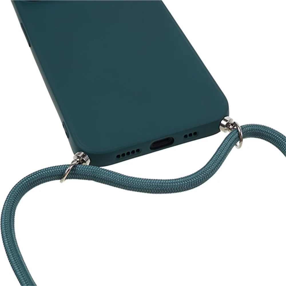 For iPhone 13 TPU Case Fiber Lining Anti-scratch Phone Cover with Long Lanyard - Army Green - 4