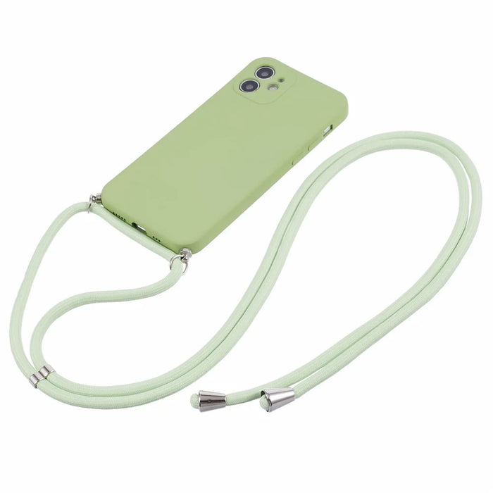 For iPhone 11 TPU Case Fiber Lining Protective Phone Cover with Long Lanyard - Matcha Green - 2