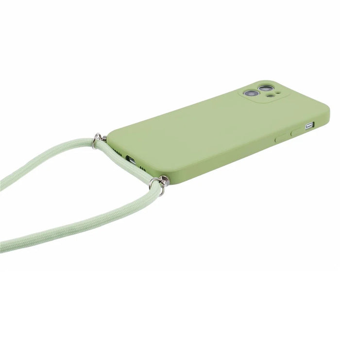 For iPhone 11 TPU Case Fiber Lining Protective Phone Cover with Long Lanyard - Matcha Green - 3