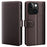 For iPhone 15 Plus Case Genuine Split Leather Phone Cover with Wallet Stand - Brown - 1
