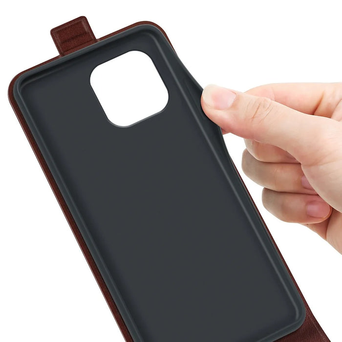 Phone Case for iPhone 15 Drop Proof Vertical Flip PU Leather Mobile Phone Cover with Card Slots - Brown - 3