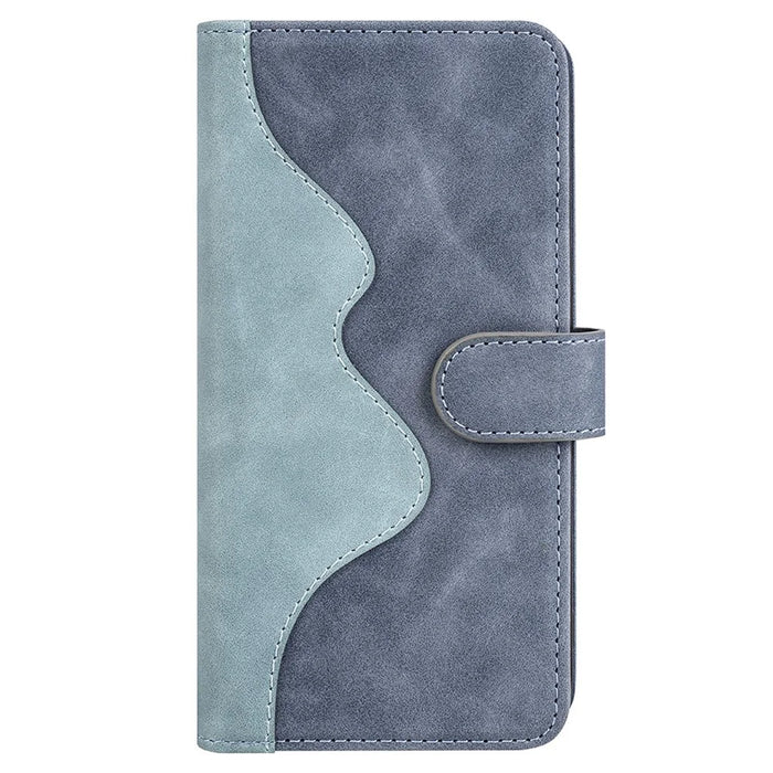 For iPhone 15 Dual-color Splicing Magnetic Clasp PU Leather Wallet Phone Cover Drop-proof Case - Blue - 6