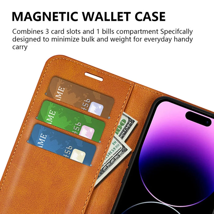 For iPhone 15 Pro Max Calf Texture Leather Cover Square Magnetic Closure Stand Wallet Phone Case - Yellow - 5