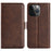 For iPhone 15 Pro Max Anti-Scratch PU Leather Wallet Phone Cover Calf Texture Stand Full Protection Phone Case - Brown - 1