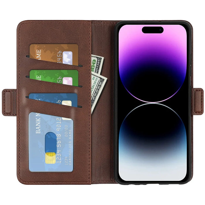 For iPhone 15 Pro Max Anti-Scratch PU Leather Wallet Phone Cover Calf Texture Stand Full Protection Phone Case - Brown - 2
